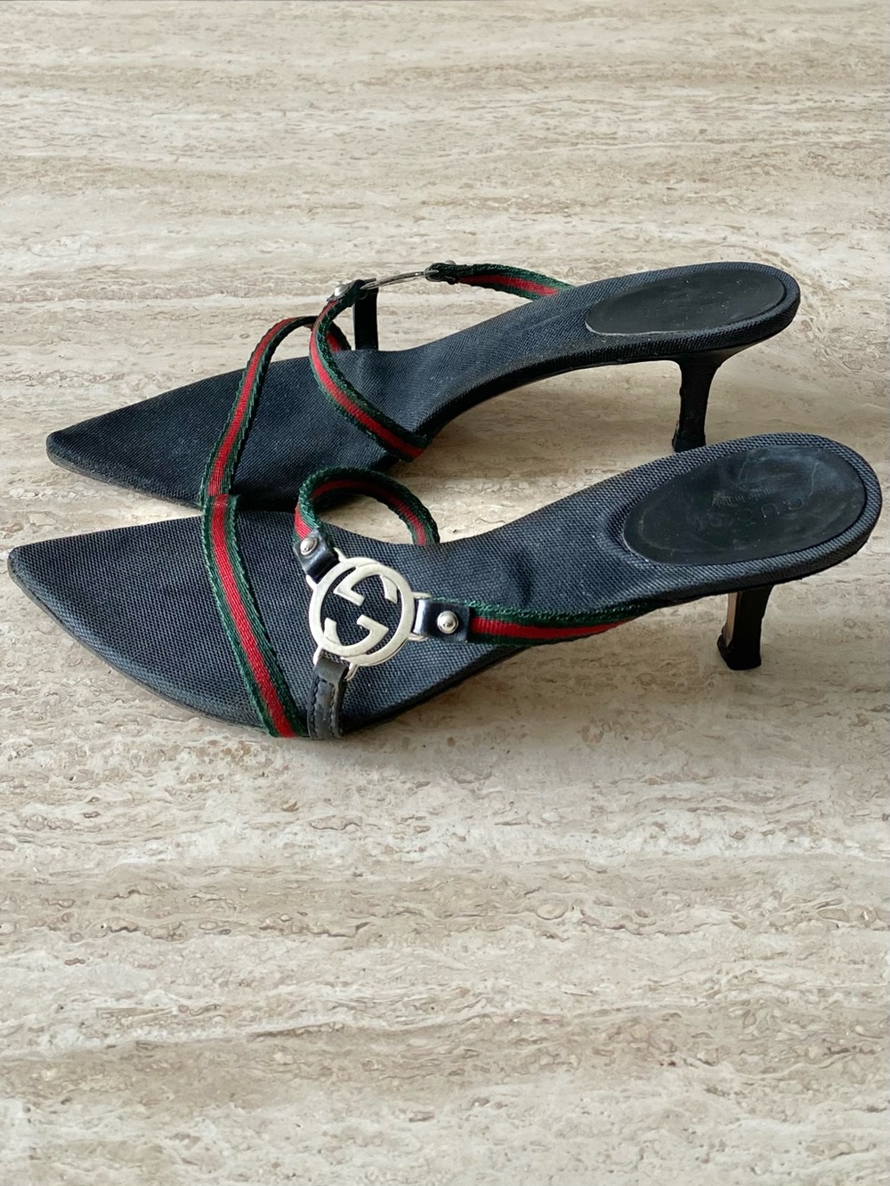 Vintage Gucci Tom Ford-era Stripe GG Sandal Heels - Picture 4 of 9